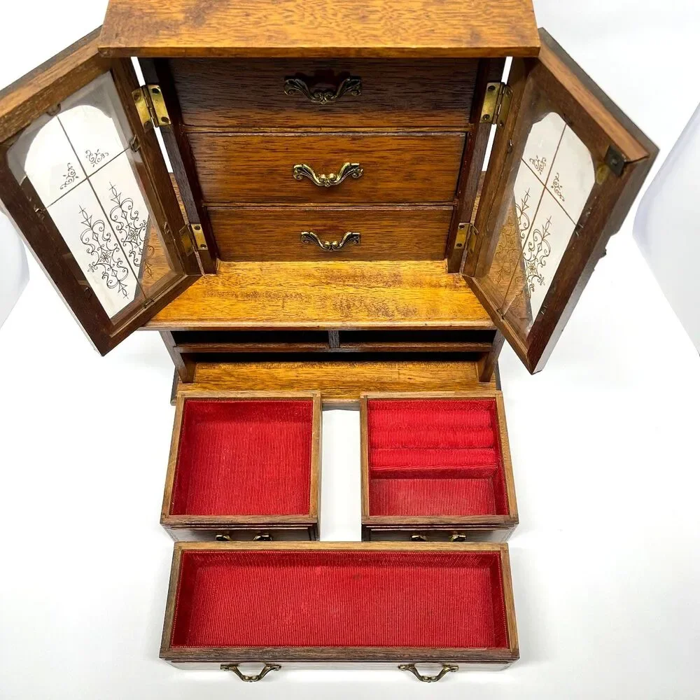 Vintage Laurel Japan Musical Jewelry Armoire 6 Drawer Love Story Music Box